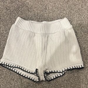 Zara Cream High Waist Knit Shorts with Black Accents